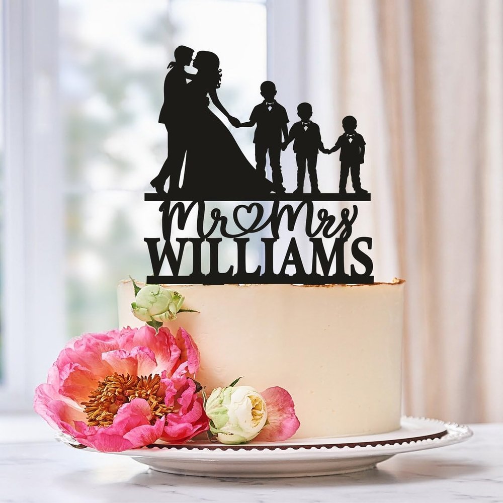 TiTaicor Family Cake Topper with kids,Family Wedding Cake Toppers,Cake Topper with boys,Mr And Mrs Cake Topper With Children,Family sons Topper for Wedding Engagement Anniversary Birthday Decor.