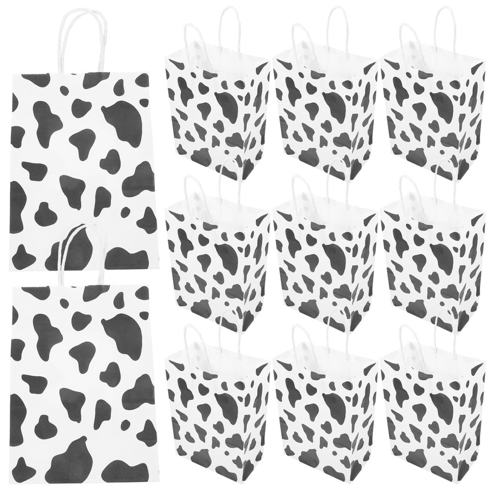 12pcs Cow Kraft Paper Bag Baby Supplies Cow Print Bags Cow Party Goodies Bags Paper Bags Cow Party Favors Bag Party Bags Decorative Bag Stripe Shopping
