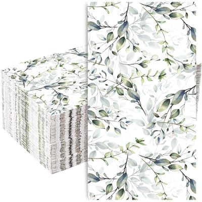 100pcs Greenery Guest Napkins, 13x16 Inch Green Leaves Napkins Spring Napkins Guest Paper Towels Party Plants Napkins Hand Towels for Wedding Family Gathering Party Dining Supplies