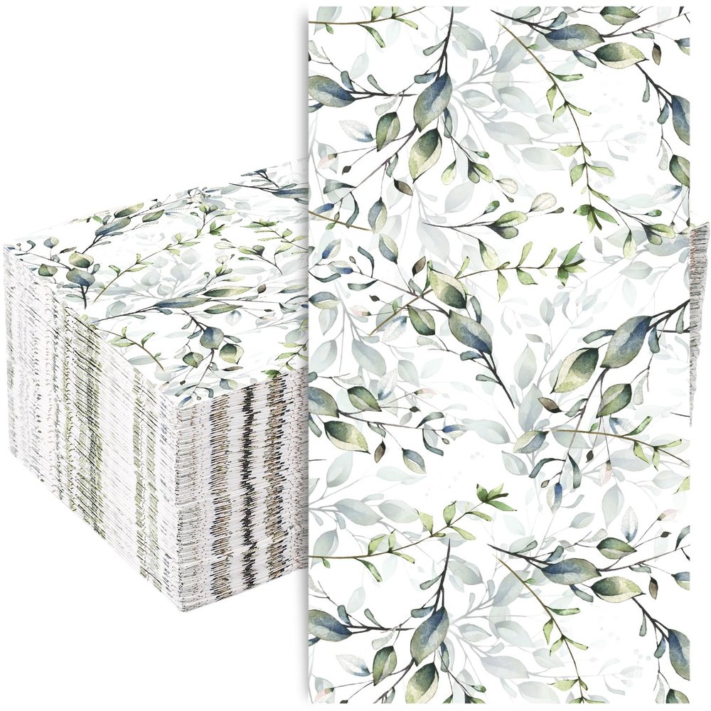 100pcs Greenery Guest Napkins, 13x16 Inch Green Leaves Napkins Spring Napkins Guest Paper Towels Party Plants Napkins Hand Towels for Wedding Family Gathering Party Dining Supplies
