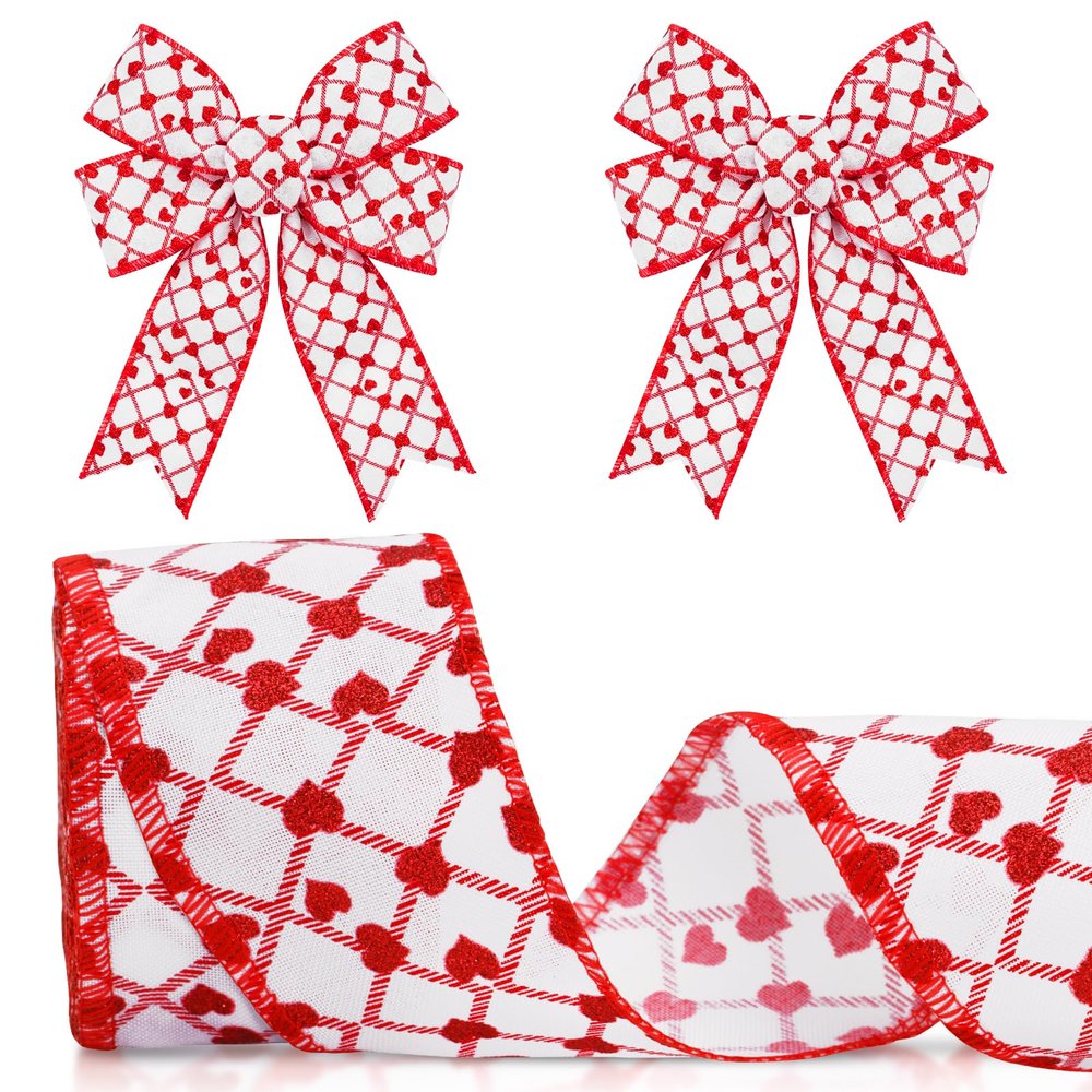 Anwyll Valentines Day Wired Ribbon 11Yard 2-1/2Inch Glitter Red Heart Ribbon Burlap Happy Valentines Day Wired Edge Ribbons for Crafts Gift Wrapping Wreath Galentines Valentines Mothers Day Decoration