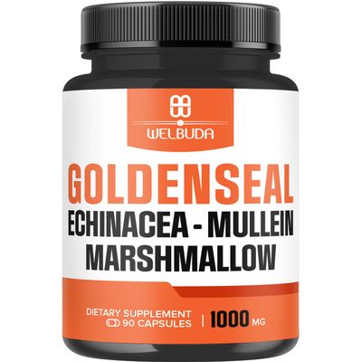 1000mg Goldenseal Root Capsule Extract 10:1 with Echinacea, Mullein Leaf, Marshmallow - Support Immune System, Digestive Health, Overall Well-Being & Body Management - 90 Veggie Capsules