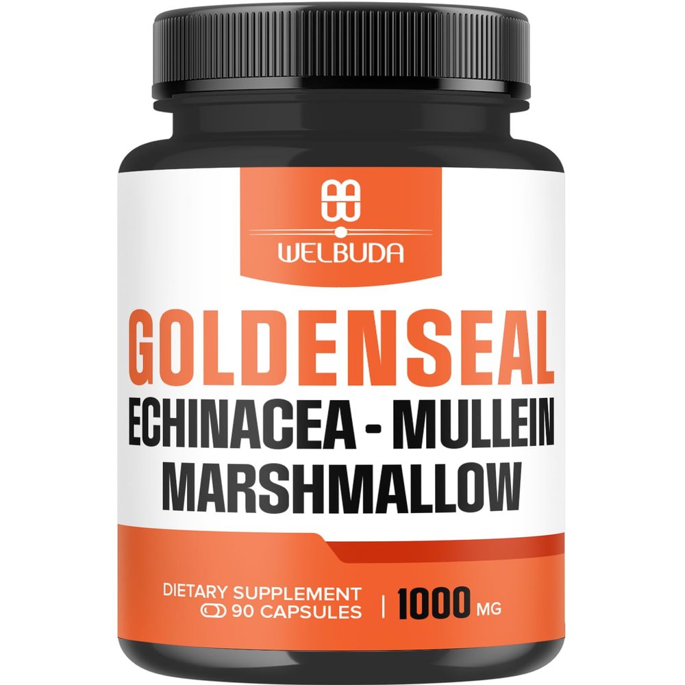 1000mg Goldenseal Root Capsule Extract 10:1 with Echinacea, Mullein Leaf, Marshmallow - Support Immune System, Digestive Health, Overall Well-Being & Body Management - 90 Veggie Capsules