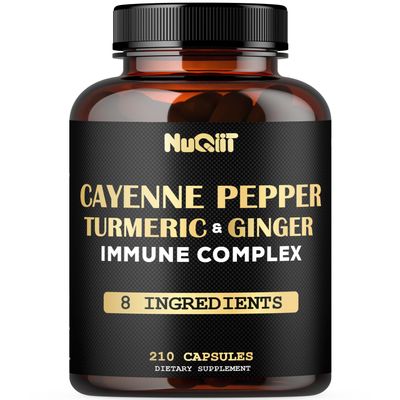 210 Pills - Cayenne Pepper Capsules Organic with Turmeric, Ginger, Immune Support Complex as Elderberry, Echinacea, Garlic Bulb - Digestion, Heart Health & Body Management