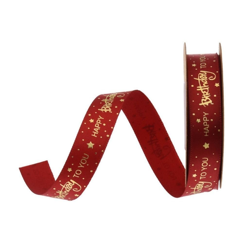 10/20 Yards/Roll 0.59inch Wide Happy Birthday Ribbon Polyester Satin Ribbons Gift Wrapping Ribbon Bouquet Wrapping Decoration(10 Yards,red)