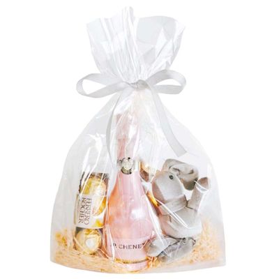 QKEEDSN 100 Pcs 10 x 14 Inches Clear Cellophane Gift Bags with 3.1 Inches Gold Twist Ties, Great for Goodies, Party Favors, and Holiday Gifts Wrapping