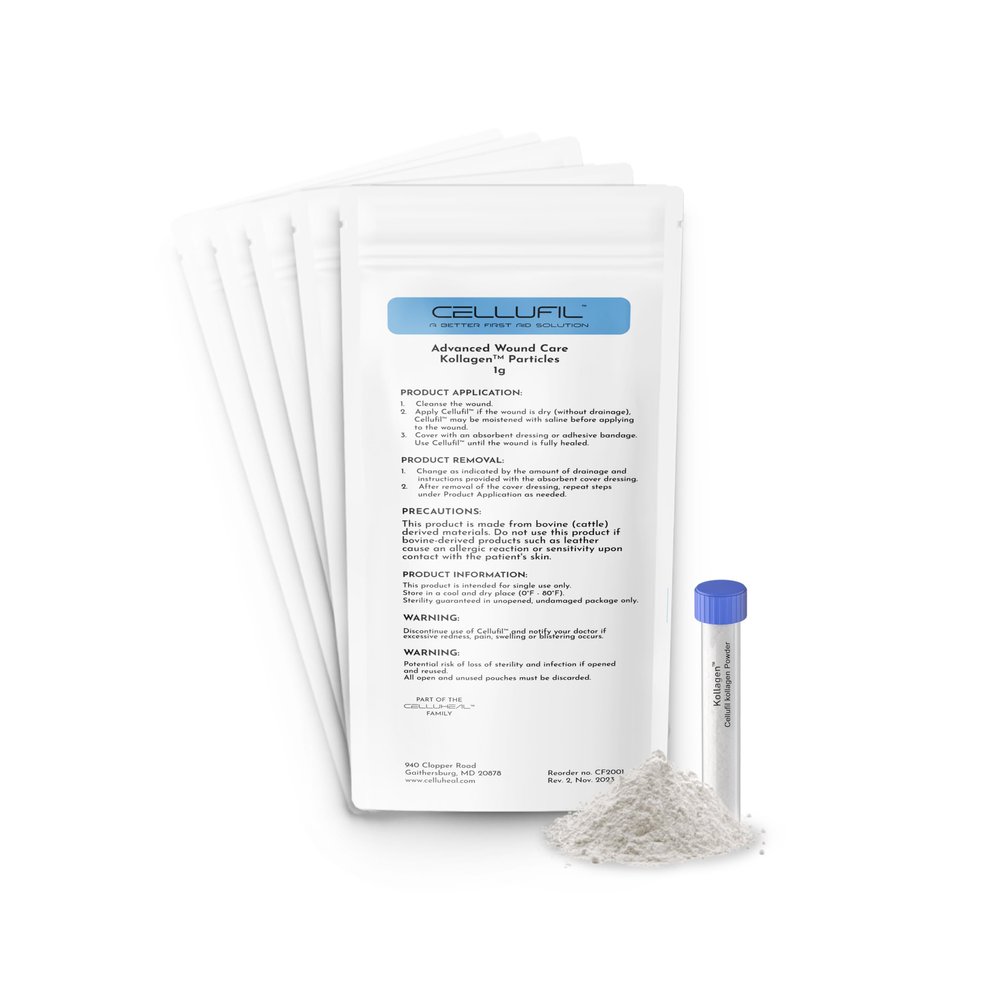 Celluheal Cellufil Collagen Particles for Advanced Wound Care - Box of 5 Vials - 100% Non-Hydrolyzed Bovine Collagen for Tissue Regeneration, First Aid & Minor Bleeding
