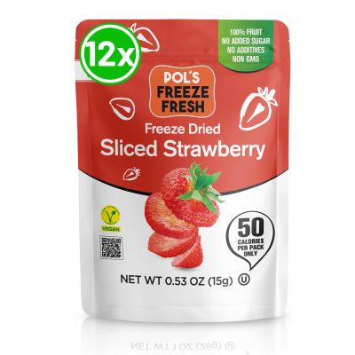 Pols Freeze Fresh - 12 Pack Sliced Freeze-Dried Strawberries (0.53 Oz Each), No Sugar, Non-GMO, Kosher, Vegan, Gluten-Free, Single-Serve Packs