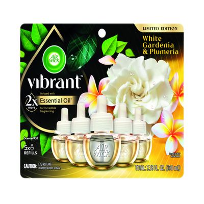Air Wick Plug In Scented Oil Refills, White Gardenia+Plumeria, Air Fresheners for Home Long Lasting, Room Fresheners,Air Freshener Plug In, Essential Oils, Home Essentials for Small&Large Spaces,5 ct