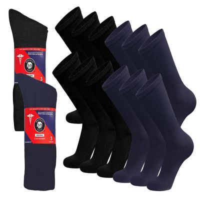 12 Pairs of Cotton Diabetic Non-Binding Neuropathy Crew Socks (Black and Navy - Size 10-13)