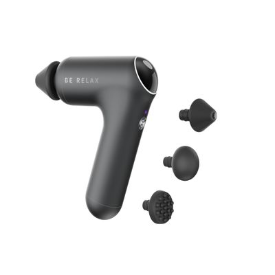 Be Relax New! Travel-Friendly Compact Cordless Percussion Massager. Customizable with Interchangeable Heads. Type C Charging. Adjustable Speed and Intensity. Portability.