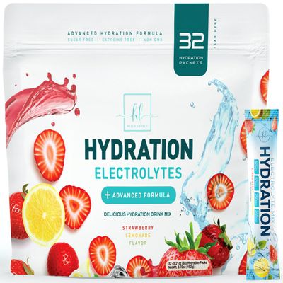 Electrolyte Hydration Packets - Sugar Free Electrolytes Powder Packets - Fast Daily Hydration with Potassium & Zero Sugar - High Impact Electrolyte Drink Mix - Tasty Berry Lemonade Flavor (32 Pack)