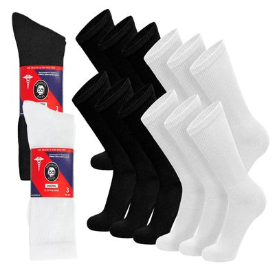 12 Pairs of Cotton Diabetic Non-Binding Neuropathy Crew Socks (Black and White - Size 9-11)