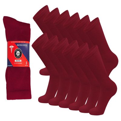 12 Pairs of Cotton Diabetic Non-Binding Neuropathy Crew Socks (Red - Size 13-16)