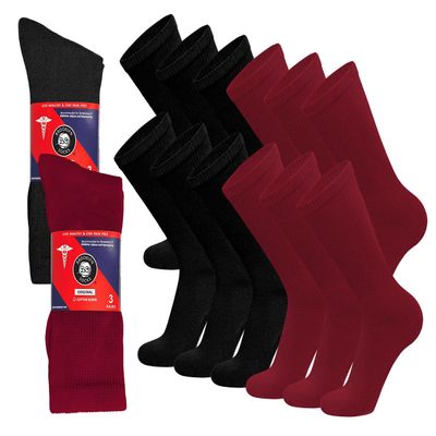 12 Pairs of Cotton Diabetic Non-Binding Neuropathy Crew Socks (Black and Red - Size 13-16)