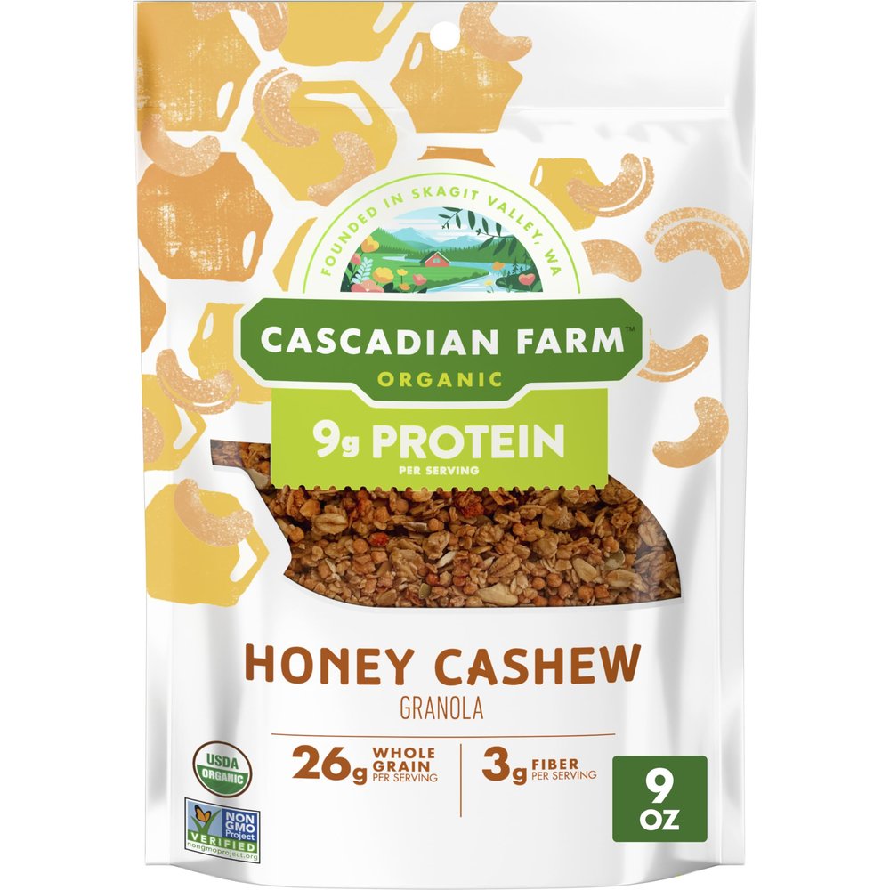 Cascadian Farm Organic Honey Cashew Granola, Protein Granola, Non-GMO, Resealable Pouch, 9 oz