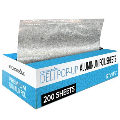 200 Count Pre-Cut Deli Aluminum Wraps  12" Heavy-Duty Pop-Up, Disposable for Hot Dogs, Sandwiches & Food Service