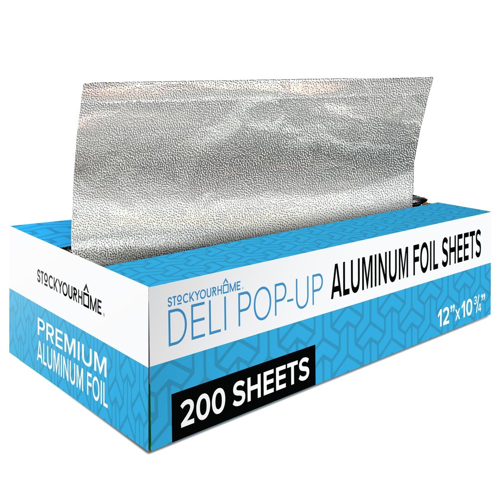 200 Count Pre-Cut Deli Aluminum Wraps  12" Heavy-Duty Pop-Up, Disposable for Hot Dogs, Sandwiches & Food Service