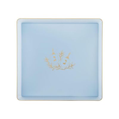 10.75" inch Square Plastic Plates Heavy Duty Plastic Hanukkah Dinner Plates with Blue Gold Chanukah Design Hanukkah Party Disposable Charger Plate China Like Plastic Salad Plate Chanuka (192)