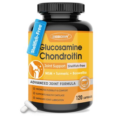 ZEBORA Glucosamine Chondroitin, Joint Supplements for Women/Men, with MSM, Turmeric, Joint Support Supplement, Shellfish-Free, 120 Capsules