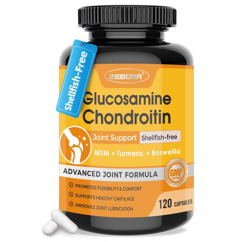 ZEBORA Glucosamine Chondroitin, Joint Supplements for Women/Men, with MSM, Turmeric, Joint Support Supplement, Shellfish-Free, 120 Capsules