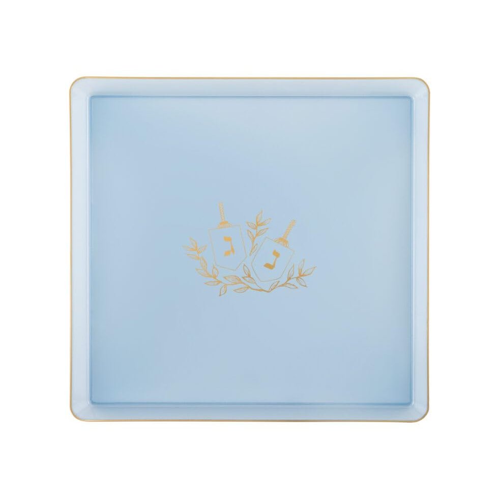 10.75" inch Square Plastic Plates Heavy Duty Plastic Hanukkah Dinner Plates with Blue Gold Chanukah Design Hanukkah Party Disposable Charger Plate China Like Plastic Salad Plate Chanuka (64)