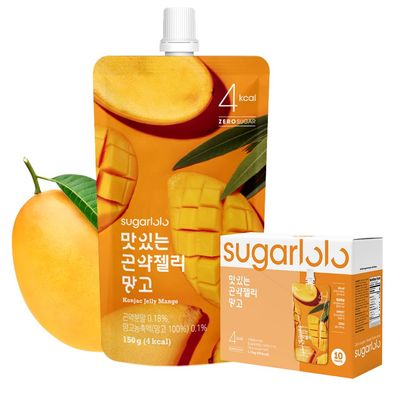 Sugarlolo Konjac Sweet Mango Jelly Snack - Vegan Jello with Zero Sugar | Only 4 Calories per Pouch | Low Calorie Korean Snacks5.29 Oz (150g) | 10 Pack