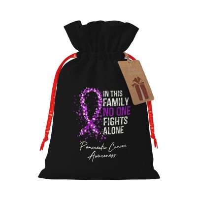 BYOBLU In This Family No One Fights Alone Pancreatic Cancer Christmas Gift Bags, Santa Wrapping Bag,With Drawstring And Tags For Reusable