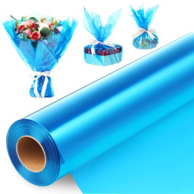 Seajan Blue Cellophane Roll 32 in x 200 ft Valentine Cellophane Wrap for Gift Baskets Wrap Roll Colored Transparent Wrapping Paper for Flower DIY Bouquet Candies Wedding Decoration