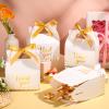 Engrowtic 50 Pcs Thank You Paper Boxes Ribbon Gift Treat Boxes with Handles 5.9 x 3.5 x 3.5 Inch Gold Foil Print for Graduation Wedding Baby Shower Holiday Party(White) view 2