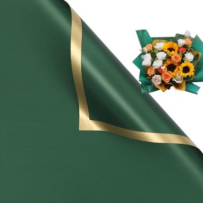 20 Counts Gold Edge Fresh Flowers Wrapping Paper,DIY CraftsGift Packaging or Gift Box Packaging,Waterproof Flower Wrapping paper 22.8X22.8 inches Florist Bouquet Supplies,Gold Edge (Retro Green)