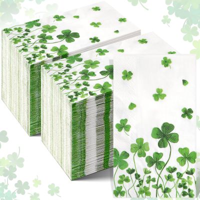 200Pcs St. Patrick's Day Napkins Decorations,Disposable Irish Shamrock Green Lucky Clover Paper Dinner Hand Towel Napkins for Spring Home Bathroom Wedding Holiday Birthday St. Patrick's Party Supplies