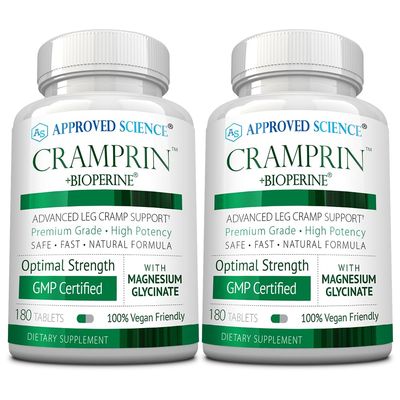 Approved Science Cramprin - High Absorption Magnesium, Vitamin B Complex, BioPerine - Muscle Cramps - 6 Month Supply - 2 Bottles - Vegan