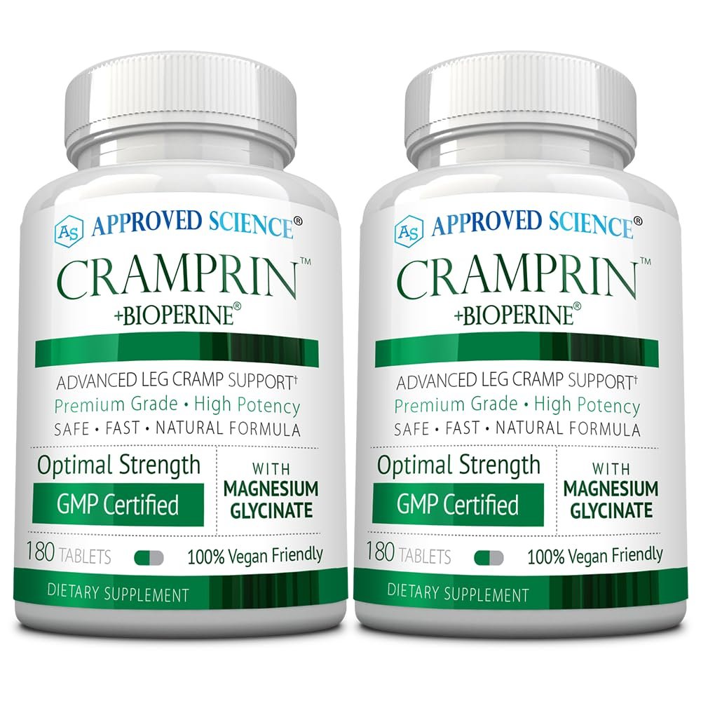 Approved Science Cramprin - High Absorption Magnesium, Vitamin B Complex, BioPerine - Muscle Cramps - 6 Month Supply - 2 Bottles - Vegan