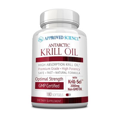 Approved Science Krill Oil - 2000mg Antarctic Krill Oil, 650mcg Astaxanthin - 260mg EPA, 160mg DHA - 180 Softgels