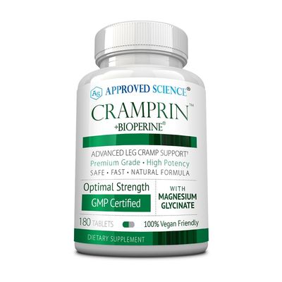 Approved Science Cramprin - High Absorption Magnesium, Vitamin B Complex, BioPerine - Muscle Cramps - 3 Month Supply - 180 Tablets - Vegan