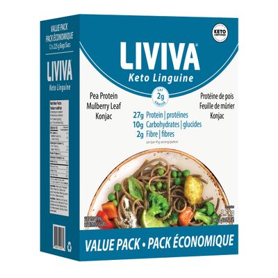 LIVIVA Low Carb High Protein KETO Value Pack Shirataki Pasta 135 g Protein per Box with Pea Protein & Konjac Flour - 8g Net Carbs, Diabetic-Friendly - Healthy Al Dente Pasta (12 Pack, Linguine Pasta)