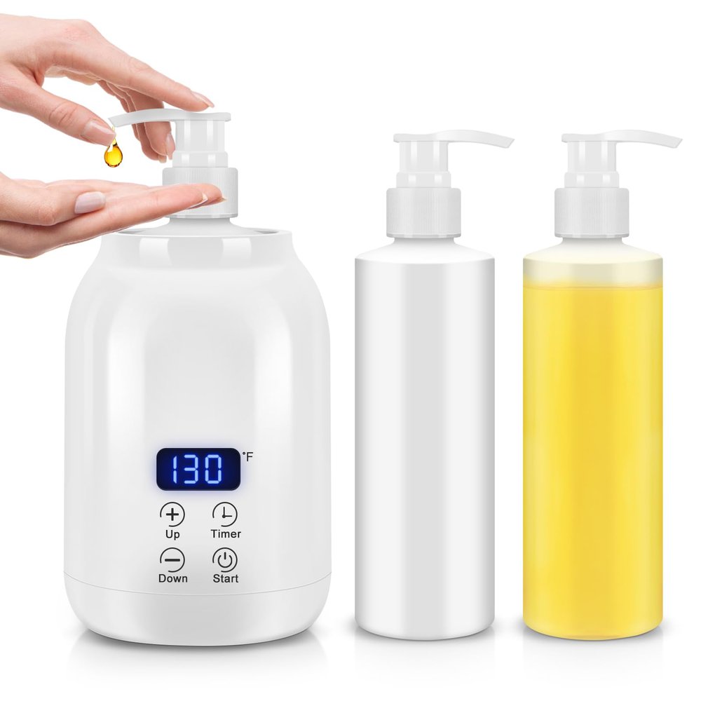 Gugxiom Massage Oil Warmer, LED Display Single Bottle Lotion Heater, Temperature Control Massage Table Warmer with 2 Oil Bottles, for Lotion Cream Massage Oil (US Plug)