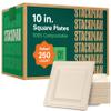 100% Compostable Square Paper Plates 10 inch [250-Bulk Pack] - (PFAS-Free) - (BPI Certified) Heavy Duty, Eco-Friendly, Biodegradable Bagasse Dinner Plates - Natural Brown 10x10" Plate view 1