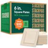 100% Compostable Square Paper Plates 6 inch [500-Pack] Heavy Duty, Eco-Friendly, Biodegradable Bagasse Dinner Plates - Natural Brown 6x6" Plate - (PFAS-Free) (BPI Certified) By Stack Man view 1