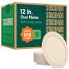 100% Compostable Oval Paper Plates 12.5 inch [500-Bulk Pack] - (PFAS-Free) - (BPI Certified) Heavy Duty, Eco-Friendly, Biodegradable Bagasse Dinner Plates - Natural Brown 12.5" Plate view 1