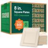 100% Compostable Square Paper Plates 8 inch [500-Bulk Pack] - (PFAS-Free) - (BPI Certified) Heavy Duty, Eco-Friendly, Biodegradable Bagasse Dinner Plates - Natural Brown 8x8" Plate view 1