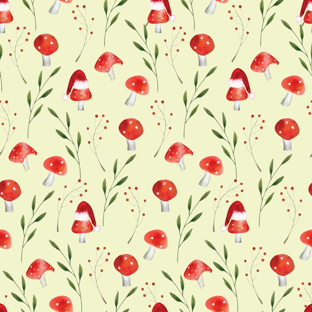 Waterleaf Paper Co. 100% Biodegradable, Compostable, Dissolvable Wrapping Paper, Christmas Mushrooms, Premium Holiday Gift Wrap, Sustainable, Zero-Waste (16 Sq Ft, Mushrooms and Santa Hat)