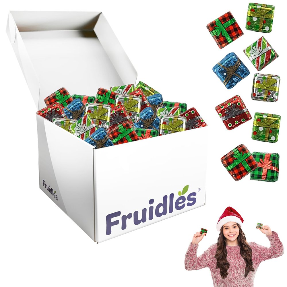 Fruidles Rich Christmas Chocolate Presents Squares Design, Smooth & Creamy Chocolate Presents, Holiday Party Bag Fillers, Individually Wrapped Multicolor, Kosher Certified Dairy (24 Pounds (Bulk))