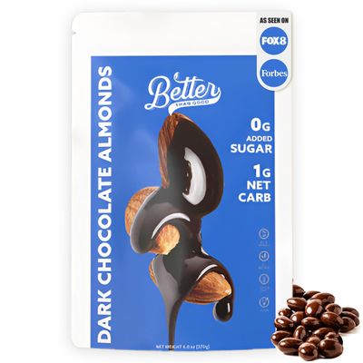 Better than good Keto-Friendly Vegan Dark Chocolate Almonds No Sugar, Gluten-Free, High-Protein Diabetics Snacks, Sweet & Salty, Ethically Sourced, 1 Net Carb, All-Natural (2 Pack, 6.5oz Each)