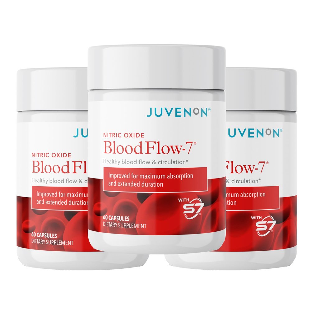 Juvenon BloodFlow-7 Nitric Oxide Supplements for Men & Women - Natural Nitric Oxide Booster with Nitrosigine + S7 - Blood Flow & Circulation Support (3-Pack)