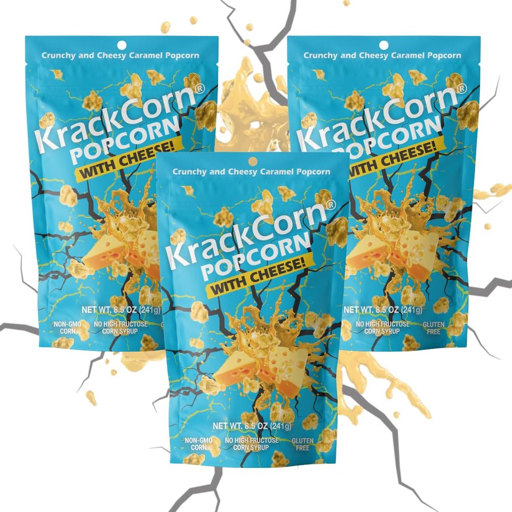 KrackCorn Cheddar Cheese Popcorn, Gourmet Snack, Sweet and Salty Corn, Non GMO, Gluten Free, Non Guilty, No High Fructose, Delicious Treat for Family Parties, Movie Nights, 8.5 Ounce, Pack of 3