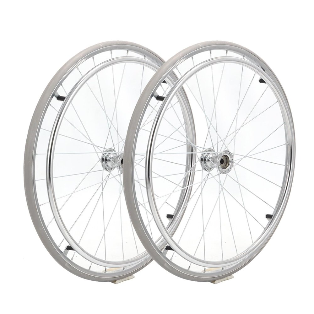 24inch Wheelchair Rear Wheel, Wheelchair Replacement Wheels with Bearings and Hand Wheel, PU Non-Slip Solid Tire, Aluminum Alloy Hub, for Manual Wheelchair Accessories, 1 Pair(Gray)