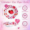 Nuogo 60 Pcs 16 oz Valentine's Day Disposable Paper Bowls Heavy Duty Bowls Heart Paper Soup Bowls for Both Cold and Hot Food Salad Cereal Food Snack Kitchen Holiday Party (Cute) view 3