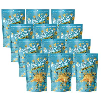 KrackCorn Cheddar Cheese Popcorn, Gourmet Snack, Sweet and Salty Corn, Non GMO, Gluten Free, Non Guilty, No High Fructose, Delicious Treat for Family Parties, Movie Nights, 1.25 Ounce, Pack of 12